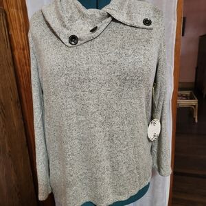 Gray/cream Women's Sweater with Button Detail